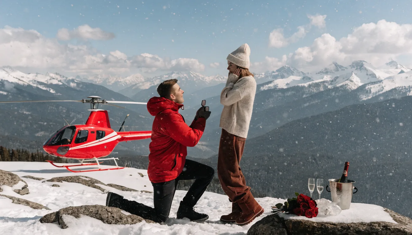 Helicopter proposal on a mountain top in Whistler