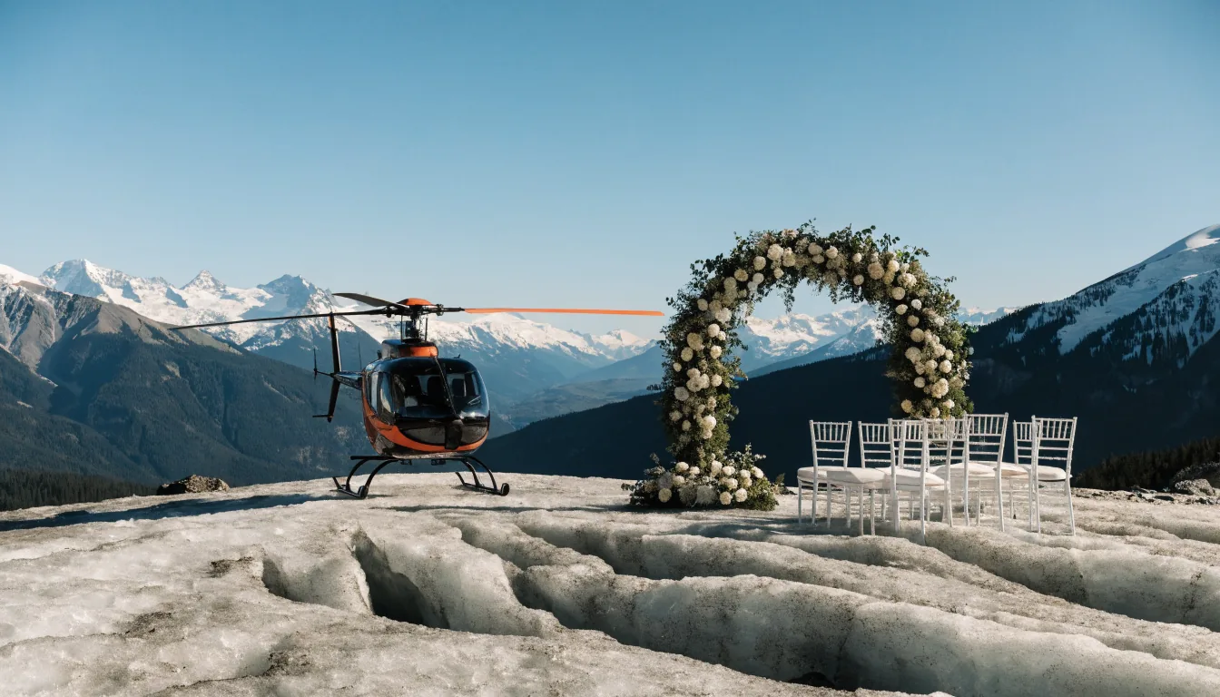 Helicopter wedding celebration in Whistler mountains