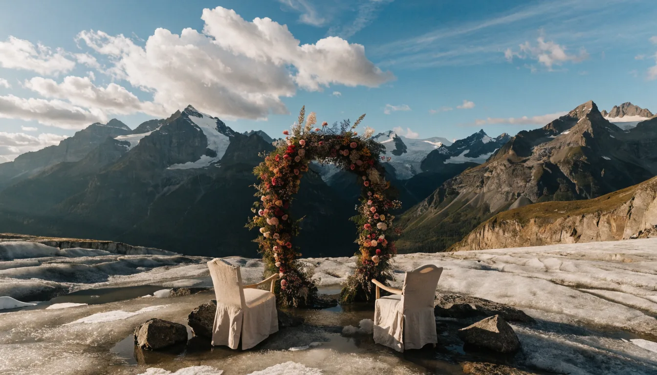 Elopement ceremony setup on a glacier in Whistler mountains