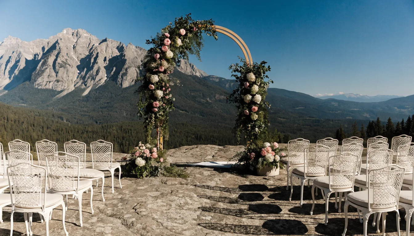 Wedding ceremony setup on a glacier in Whistler mountains